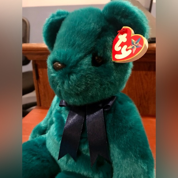 Rare Vintage Old Faced TY Teal Teddy Beanie Buddy - Picture 2 of 6